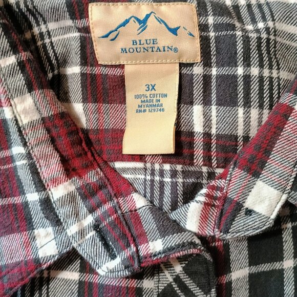 EUC: Blue Mountain 3X Red, Black, & White Plaid Flannel Shirt - Picture 3 of 3
